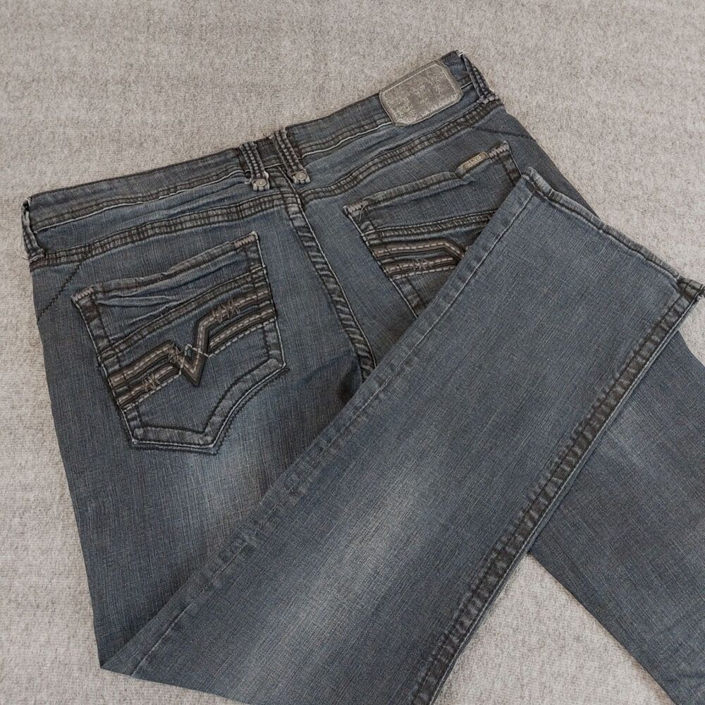 Buckle Salvage Havoc Slim Straight Jeans Mens 36R (Fit 39x31) Blue Whiskered